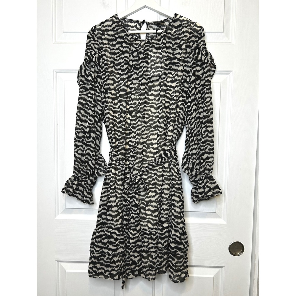 Who What Wear Animal Dress XXL Black White NEW Ruffle Sleeve Mini